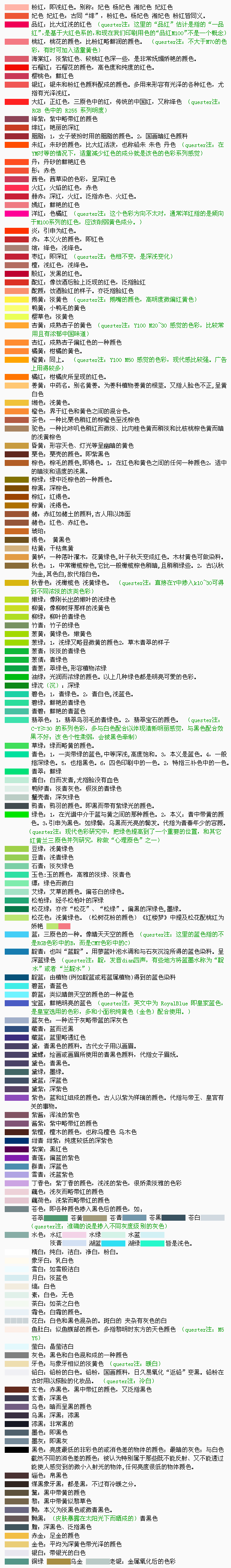 中国古代颜色传统名称表