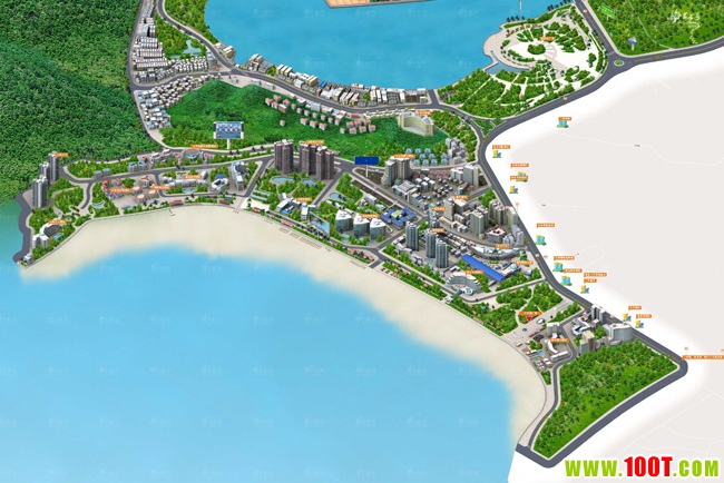 三亚景点及酒店的分布3D版地图
