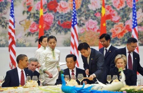 胡锦涛在人民大会堂金色大厅奥巴马国宴菜单