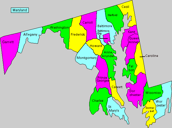 美国马里兰州(MD Maryland)地图和经维度