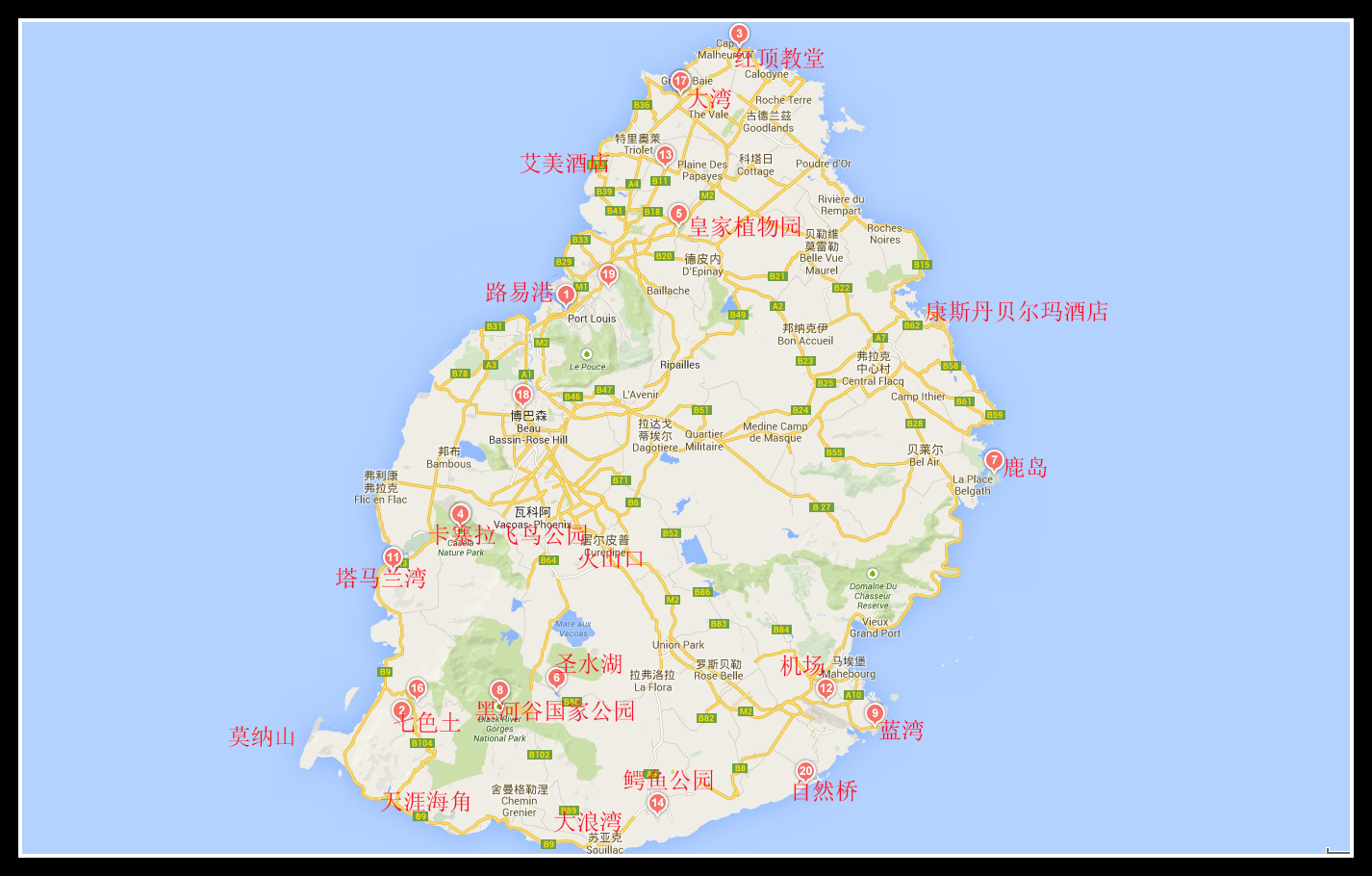 毛里求斯景点分布图