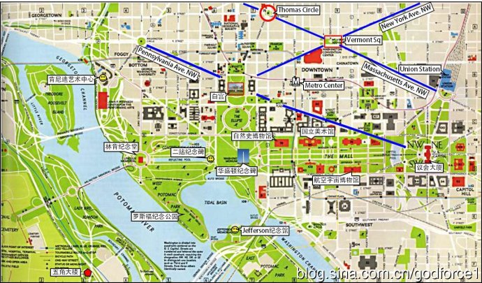 华盛顿地标建筑的地图