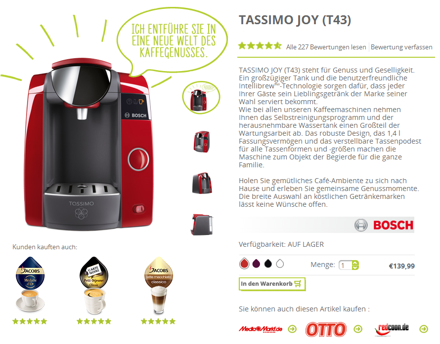 德国Bosch Tassimo的Joy咖啡机