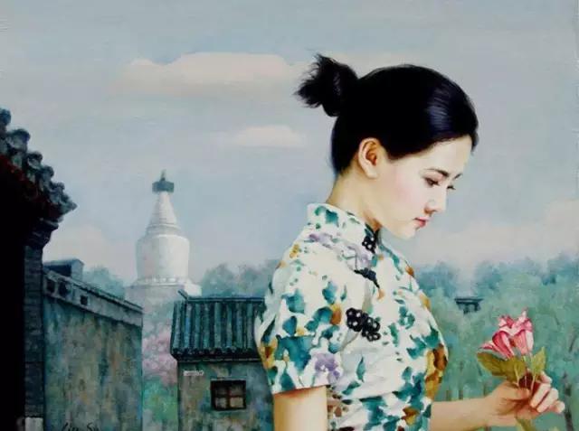 油画里的旗袍美女