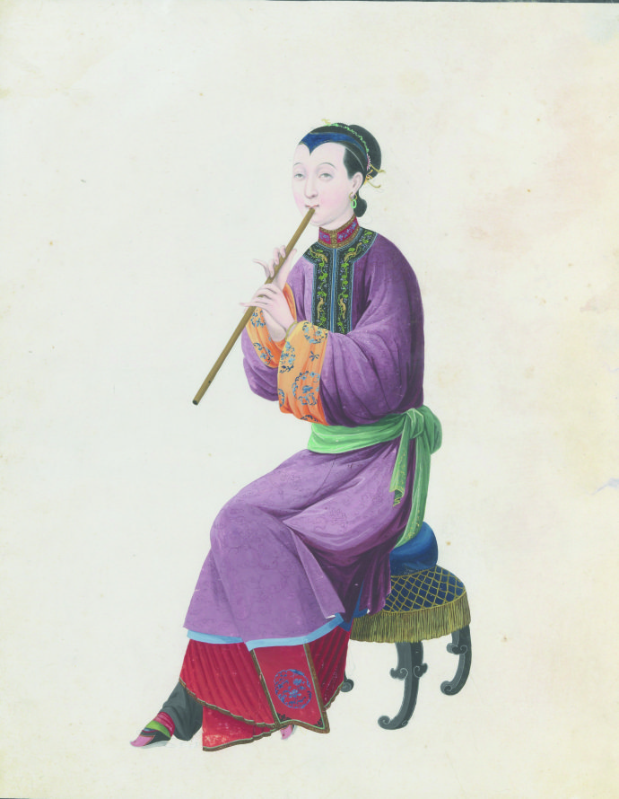 18世纪彩绘中国传统乐器演奏