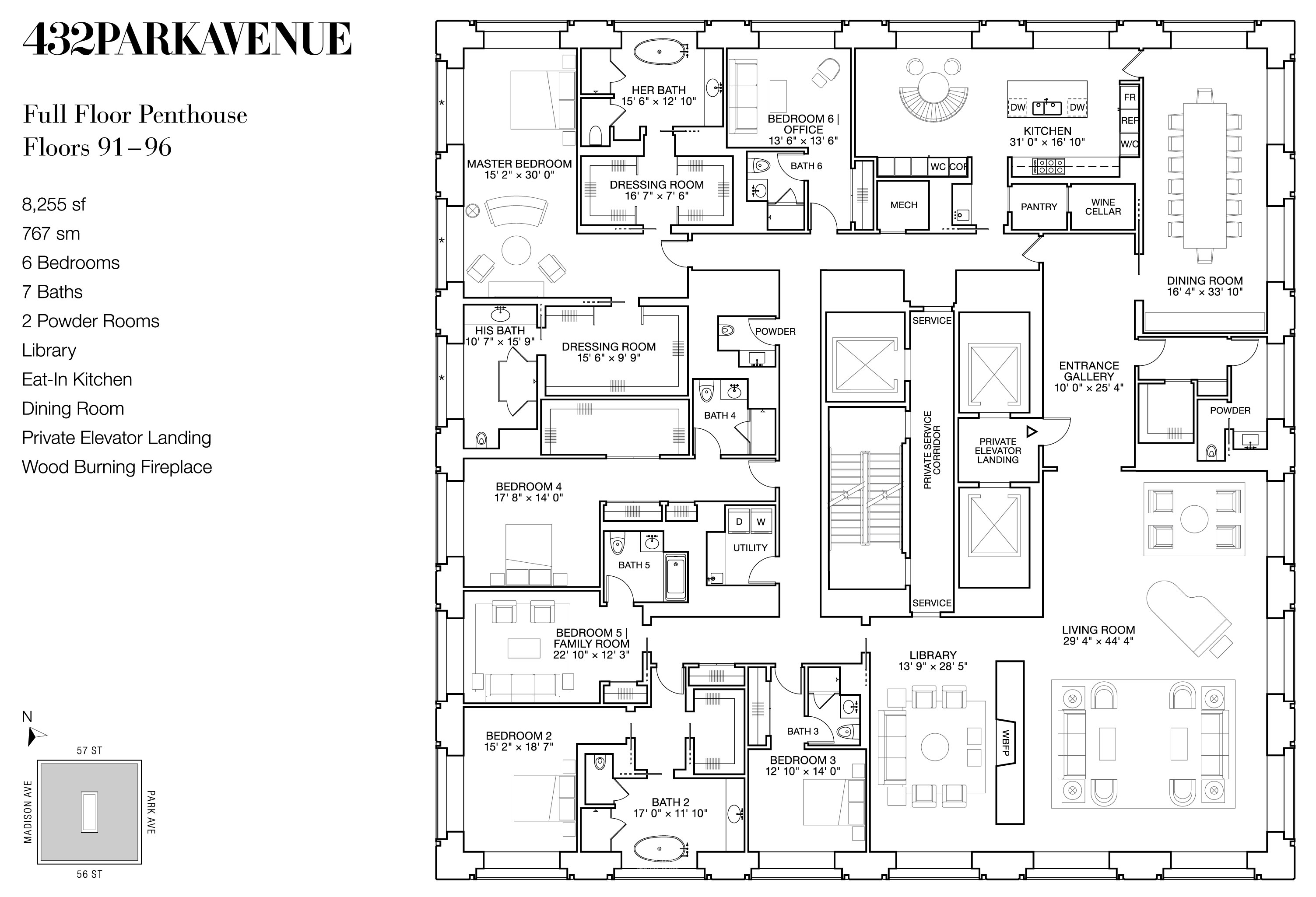 曼哈顿的432 Park Avenue92-96平面图