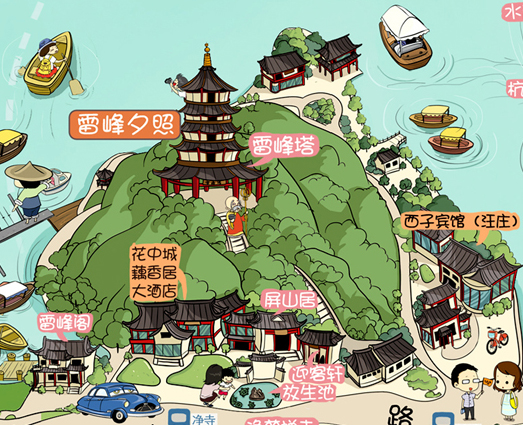 杭州旅游手绘地图