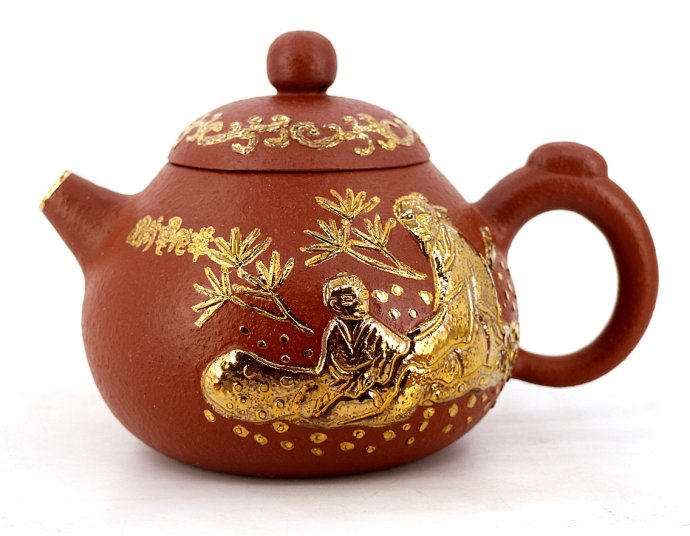 千树梨花一壶茶（明）朱泥描金文旦壶