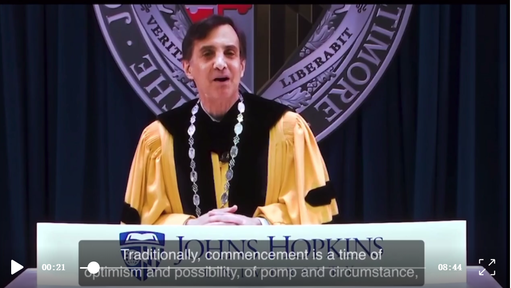 约翰霍普金斯大学校长毕业演讲 西西弗斯并非徒劳者,艰难岁月定