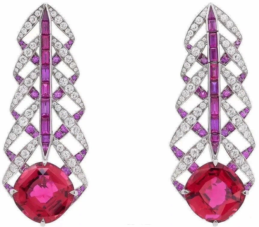 TiffanyAndCo蒂芙尼 铂金、红碧玺耳环
