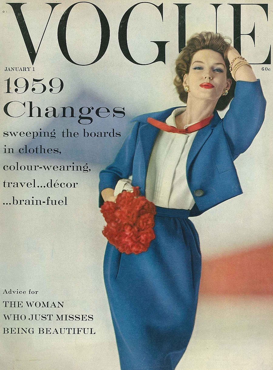 1950年代时尚杂志封面上的复古蓝