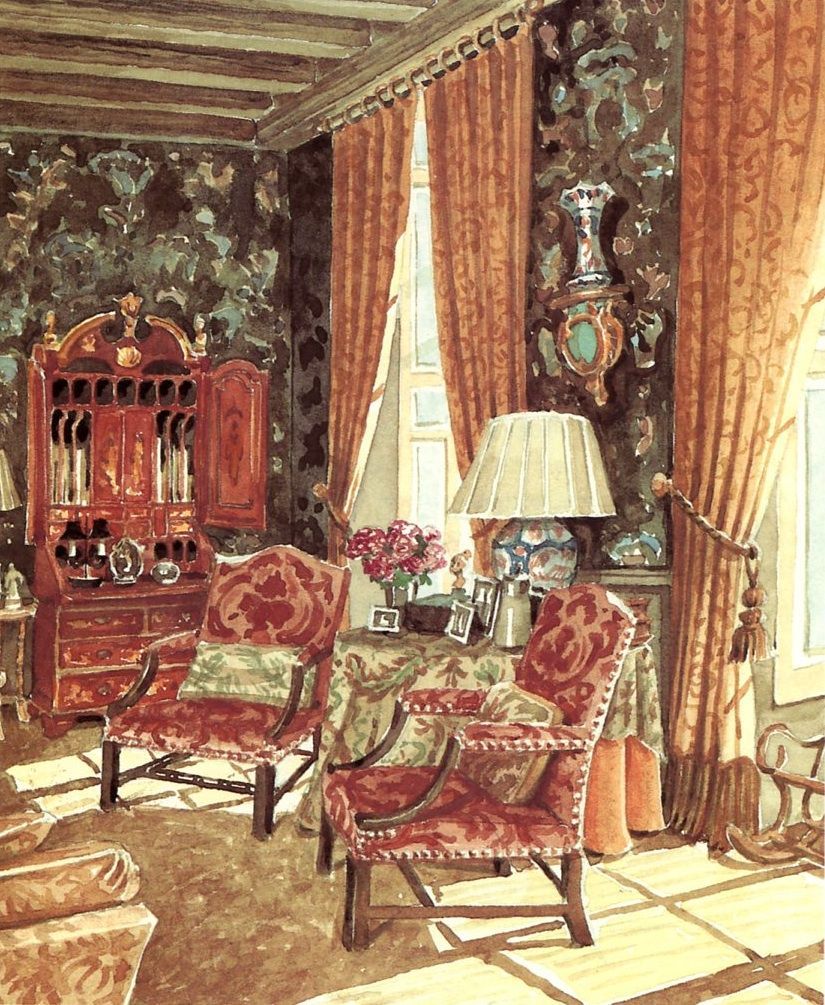 马克·汉普顿（Mark Hampton）的室内设计水彩画