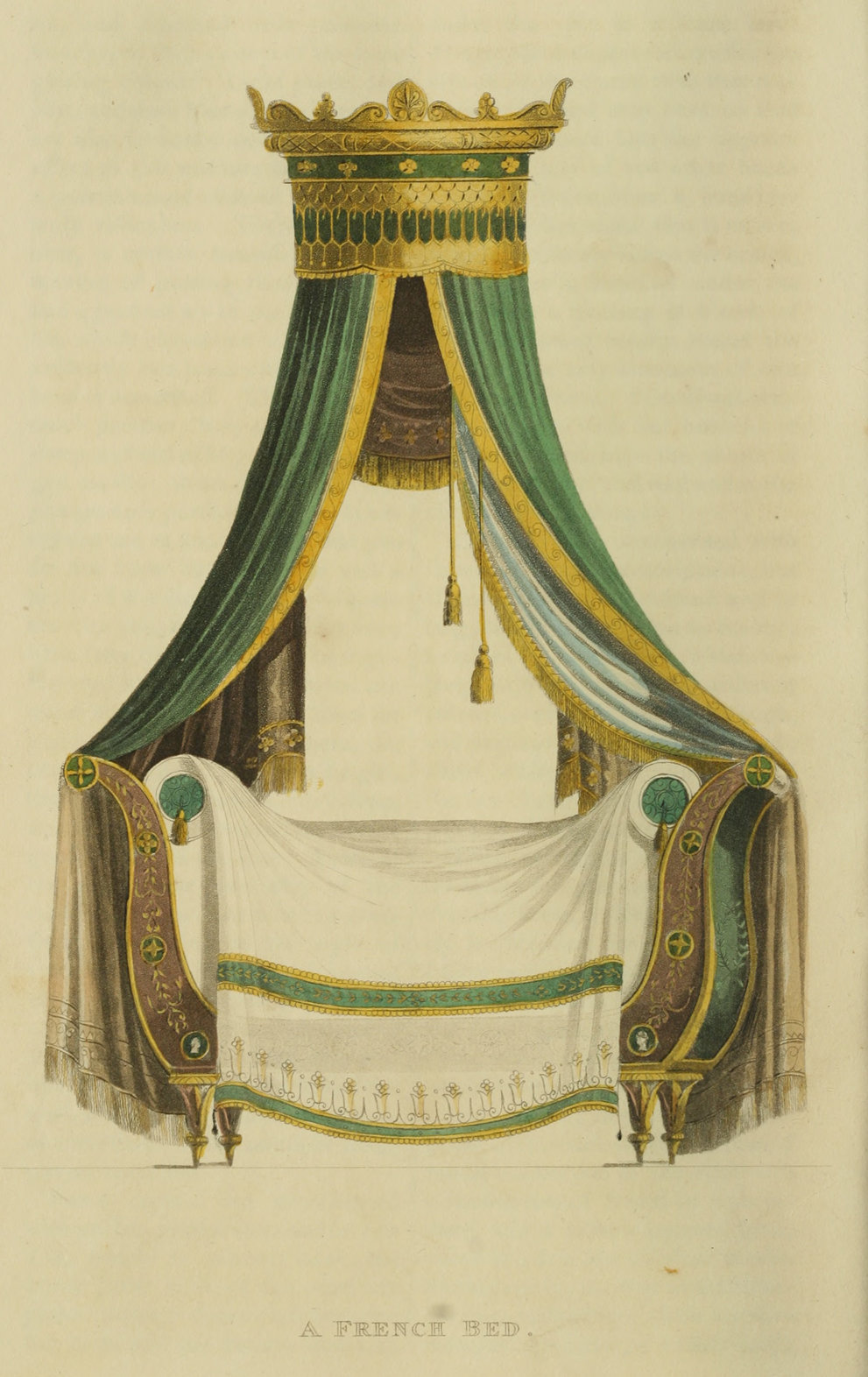 英国《Ackermann's Repository》杂志的摄政时期的床的设计图