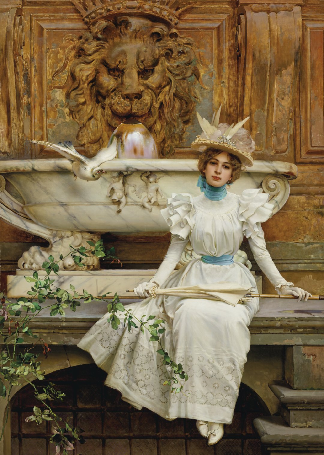 意大利画家Vittorio Matteo Coros《待在喷泉边》