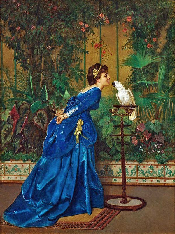 法国画家Auguste Toulmouche笔下的蓝裙子