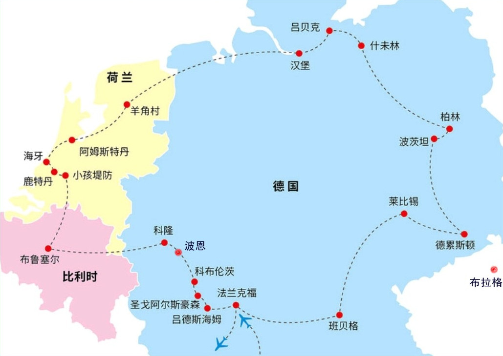 德国荷兰比利时旅游路线图推荐
