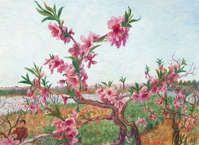 周春芽桃花系列油画作品