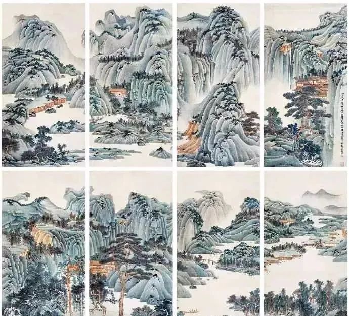 谢稚柳最大的一幅山水画《江山多娇通景八屏》