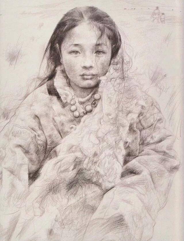 艾轩笔下的素描和油画女孩