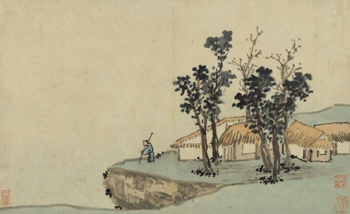 明明）沈周的山水花鸟画《随兴册页》