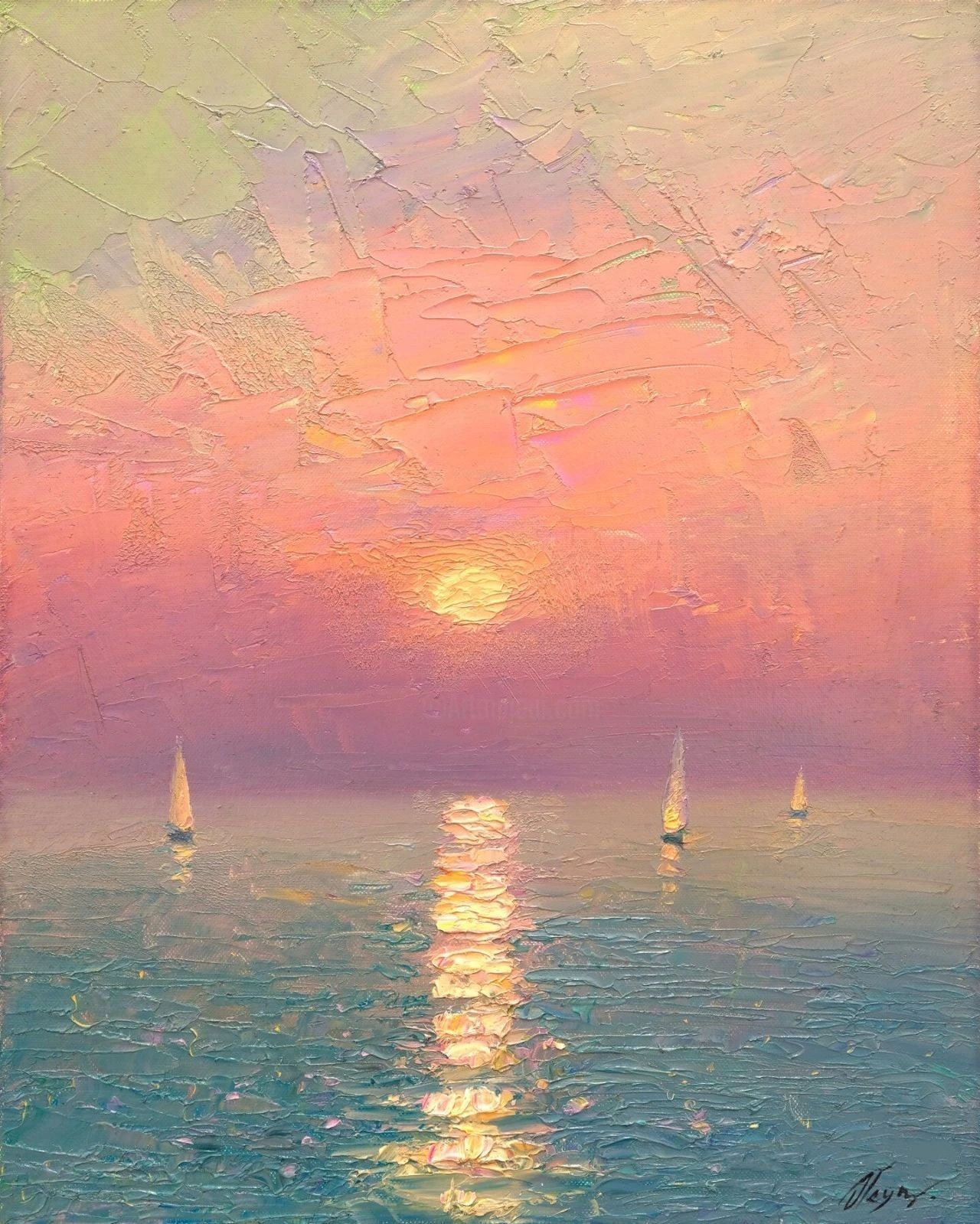 Dmitry Oleyn《晚霞与帆船》
