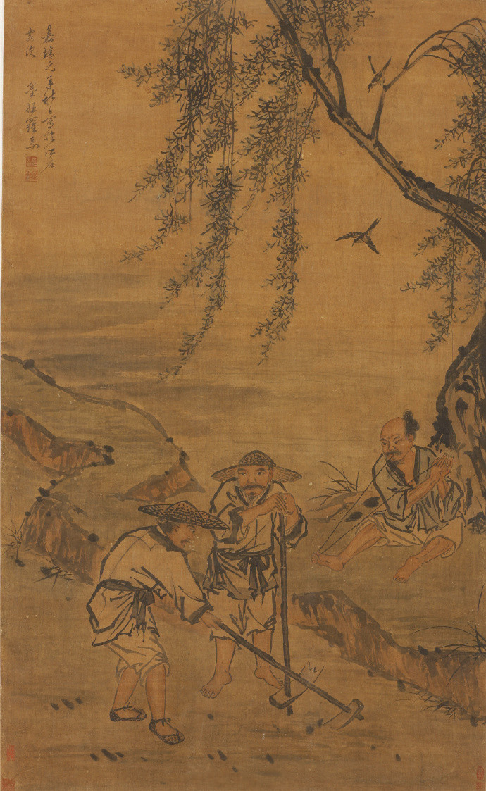 (明)罗素耕作图轴