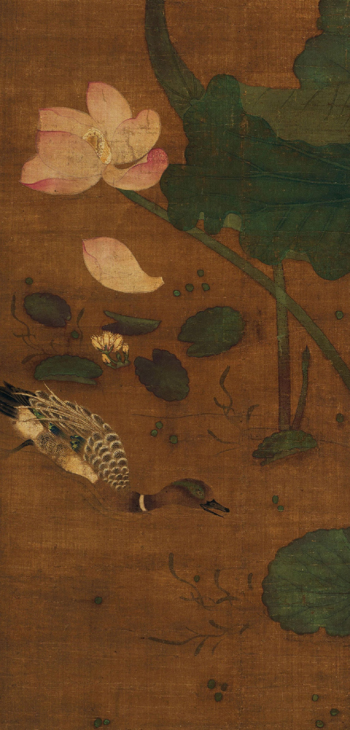 元 王渊《莲池水禽图对轴》（一）(传)