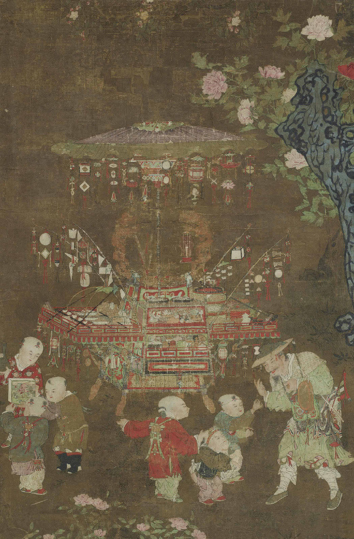 明人画货郎图轴