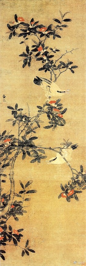 明 吕纪《榴花双莺图》