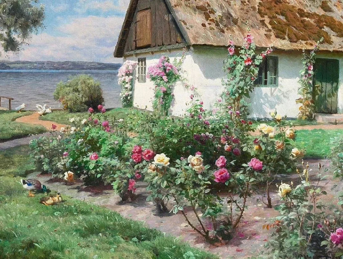 Peder Mork Monsted《玫瑰盛开的花园》