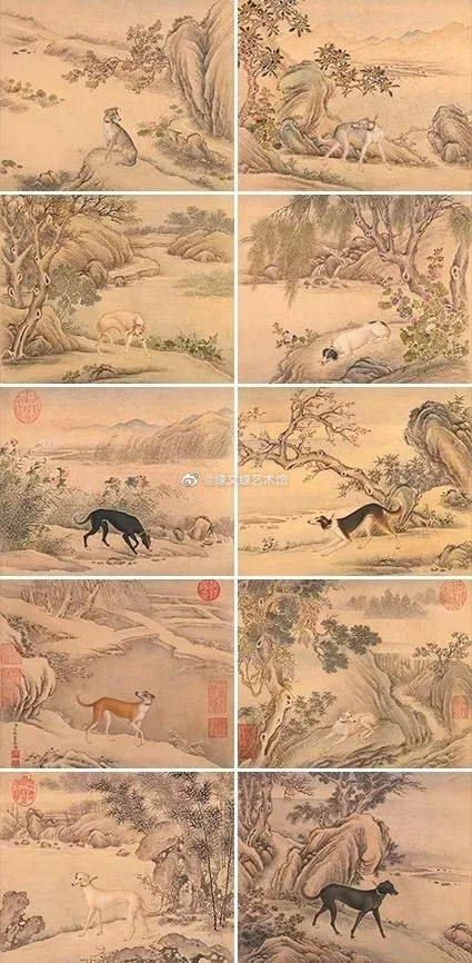  郎世宁《十俊犬图》