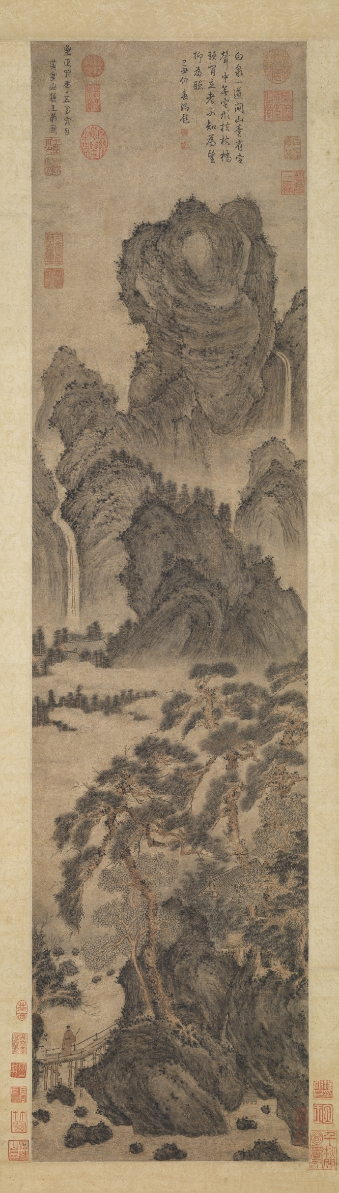 元 王蒙《松崖飞瀑图》