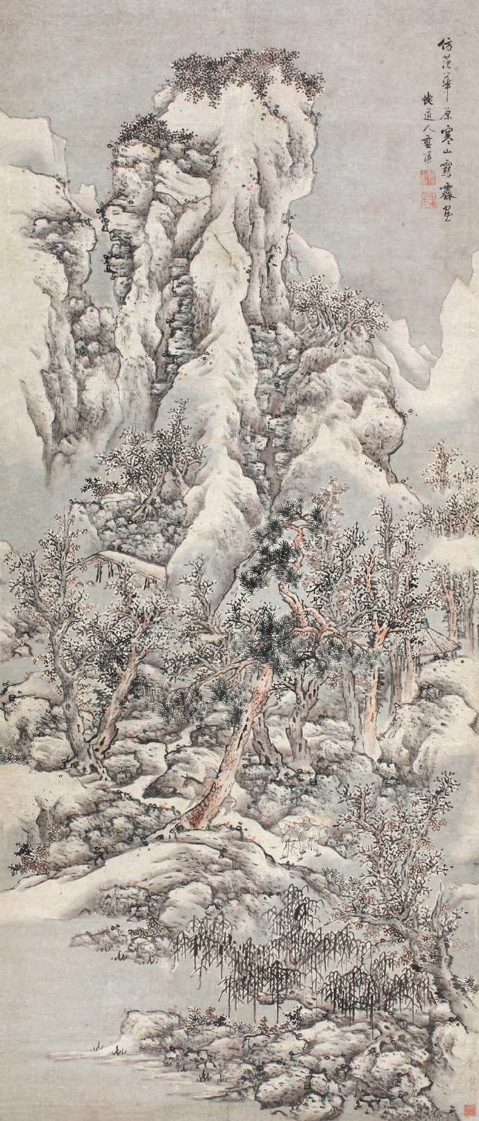 蓝瑛《寒山雪霁图》立轴