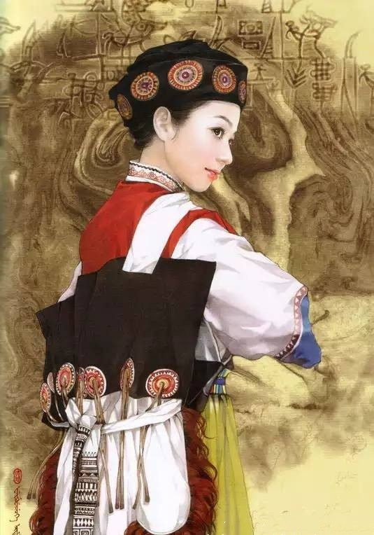 画家笔下的中华纳西族美女