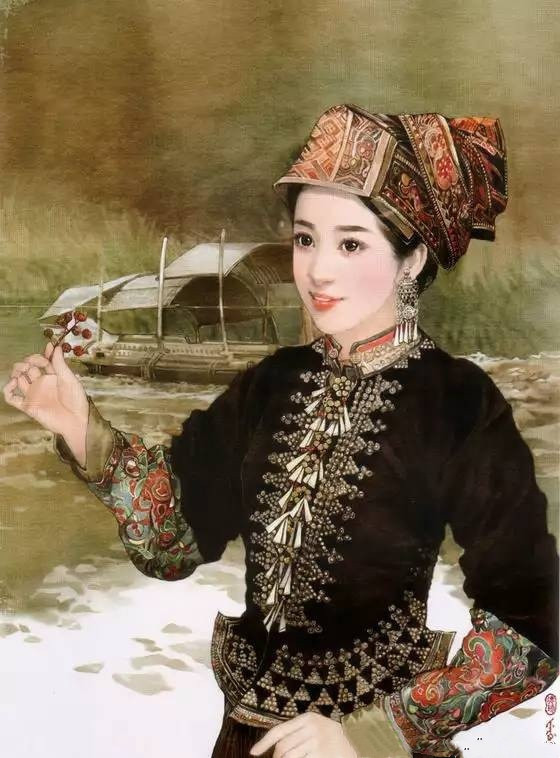 画家笔下的中华壮族美女