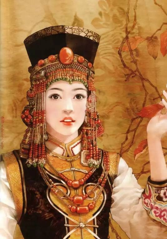 画家笔下的蒙古族美女