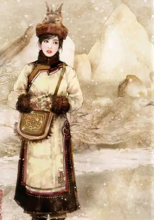 画家笔下的中华鄂伦春族美女