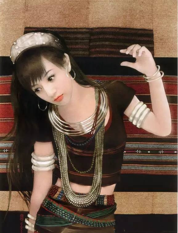 画家笔下的中华佤族美女