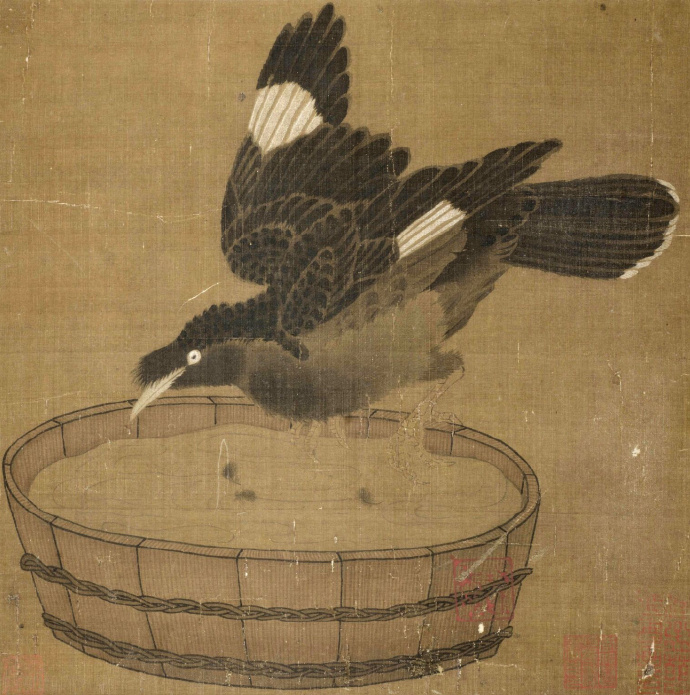 明 佚名《禽浴图》