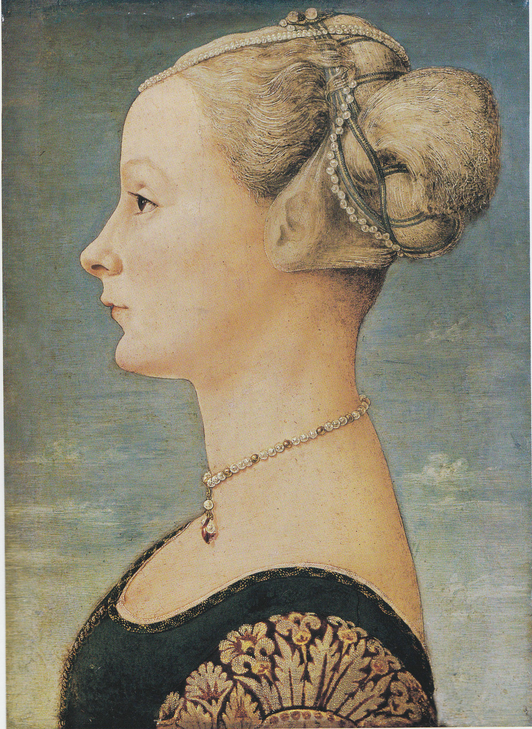 文艺复兴时期名画  波洛伊奥洛的《年轻妇女的肖像画》