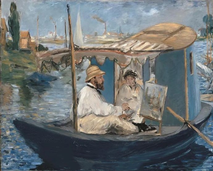 爱德华·马奈《Monet In His Studio Boat》《在小帆船上》