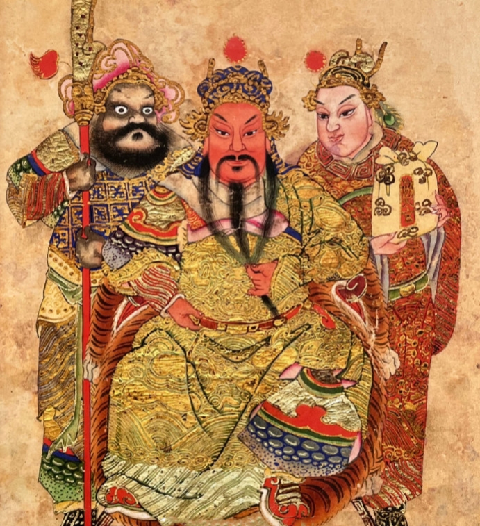 英国大英博物馆《关羽和两陪从（周仓和关平）》墨彩金银纸本画