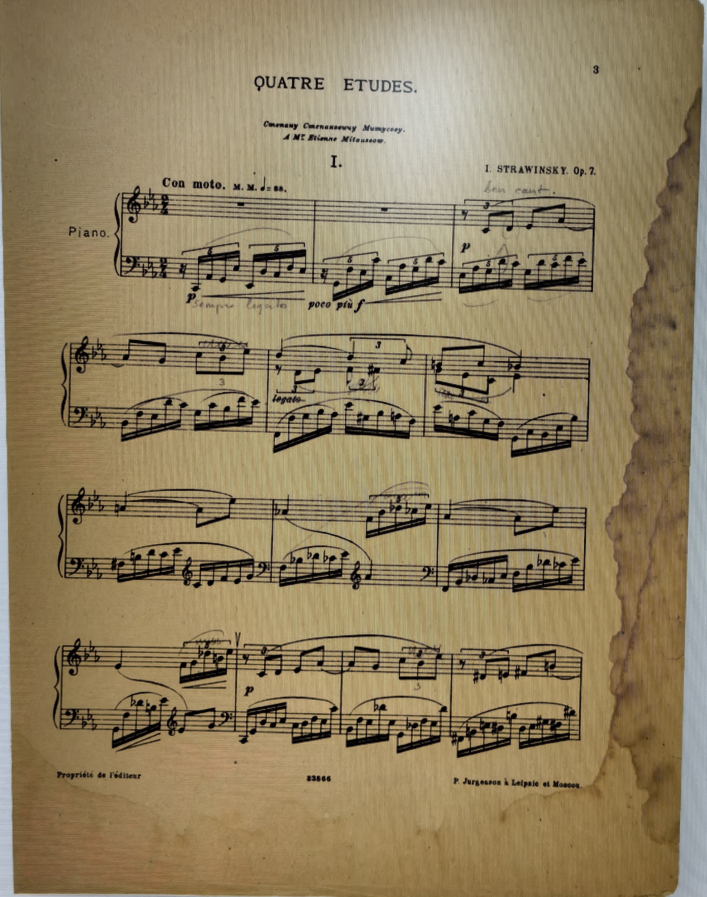 斯特拉文斯基,伊戈尔《钢琴练习曲，Op.7》及乐谱手稿