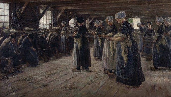 马克思·利伯曼《纺线的女工》（The Flax Barn At Laren）