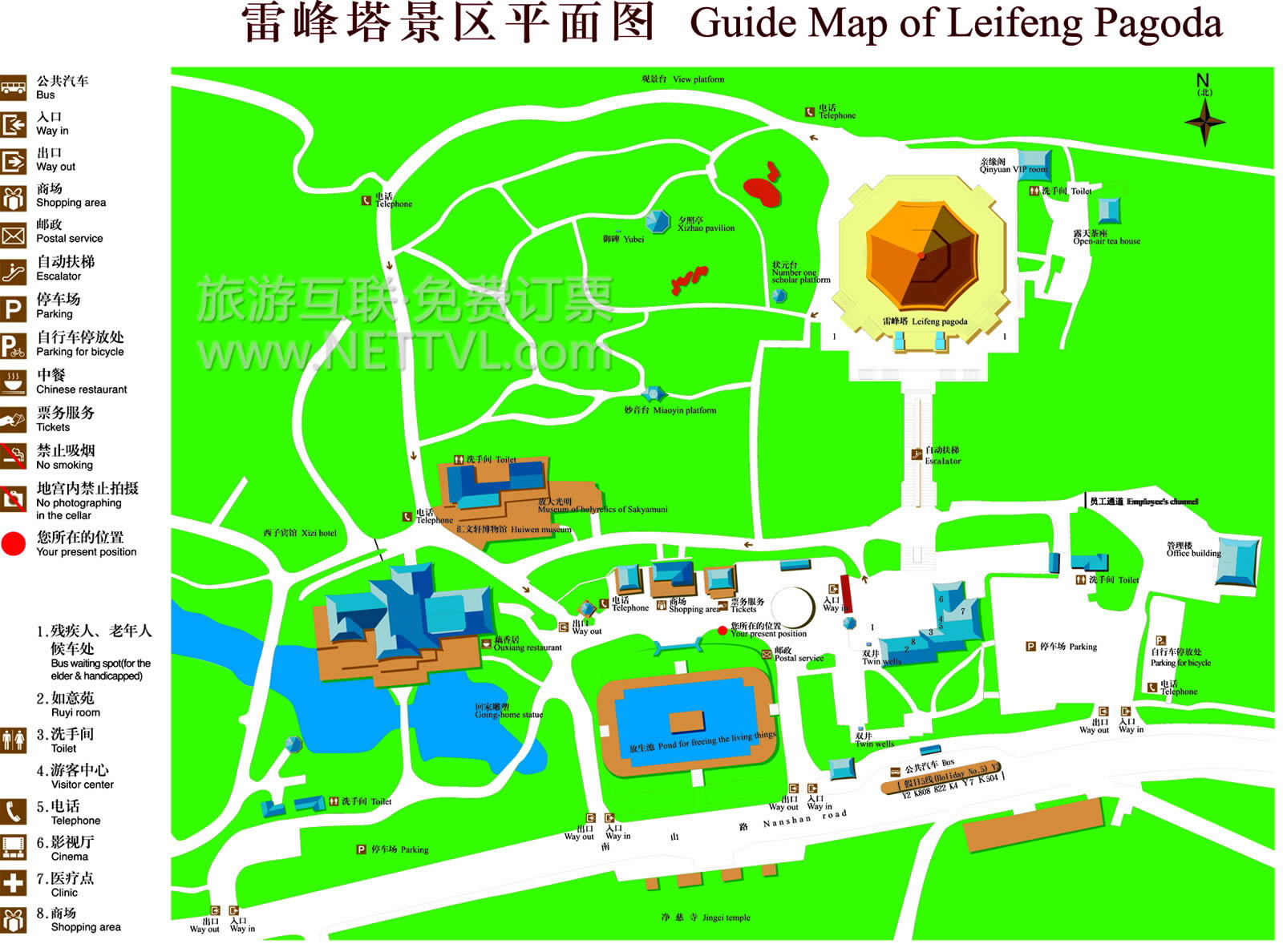 西湖雷峰塔导游图
