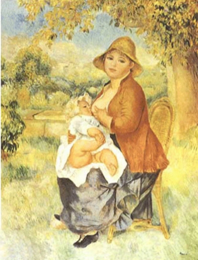 雷诺阿的油画《哺乳》