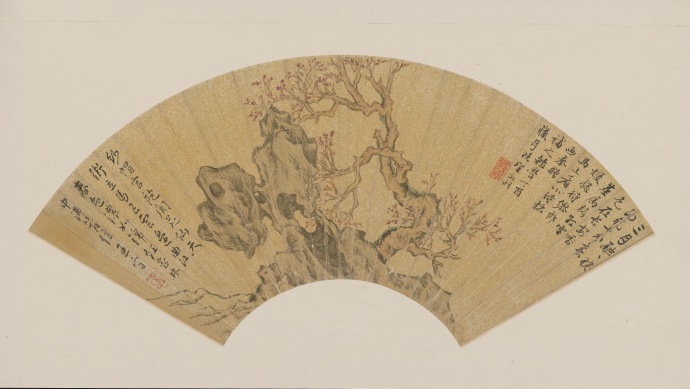 徵明《红杏湖石图》扇页