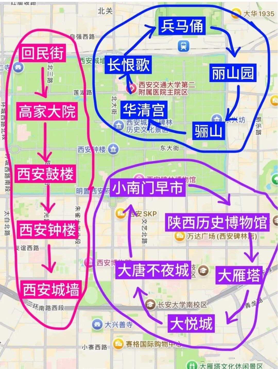 西安手绘旅游地图