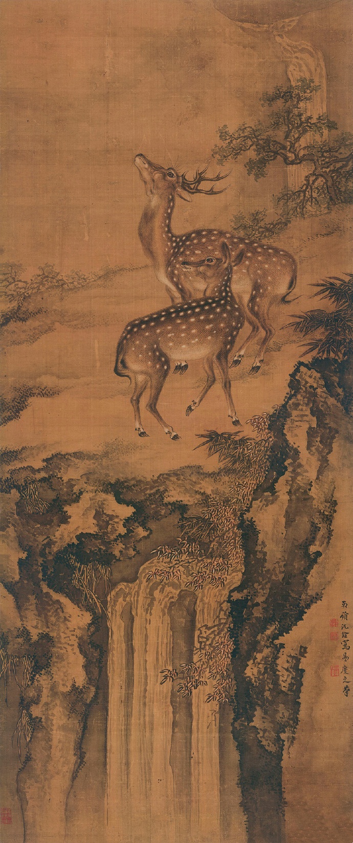 清. 沈铨《双鹿图》