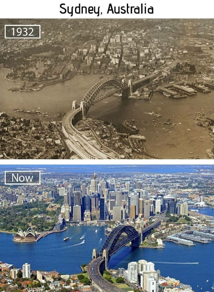Sydney, Australia in 1932 vs now. &#